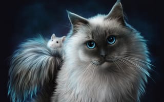 Картинка Рендеринг,  Мышь,  Животные,  Друзья,  Кошка,  Кот,  Графика