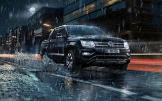 Картинка Volkswagen Amarok V6,  Брусчатка,  Капли,  Лужи,  Дождь,  Город,  Автомобиль