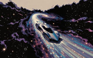 Картинка машина, космос, галактика, звезды, фантастика, обои, скорость