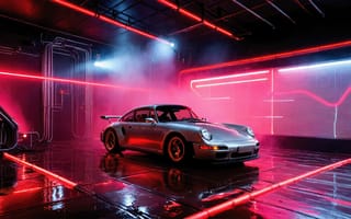 Картинка Porsche 911, Porsche, Порше 911, Порше, машины, машина, тачки, авто, автомобиль, транспорт, AI Art, ИИ арт, цифровое, арт, сгенерированный, AI, ИИ, свечение, неон