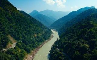 Картинка горы, река, природа, пейзаж, лес, небо, вода, долина, отдых, путешествие