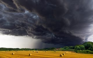 Картинка Дождевые тучи,  Облака,  Гроза,  Буря,  Поле,  Небо,  Природа