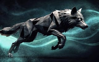 Картинка волк, геометрия, арт, абстракция, движение, фон, черно-белый