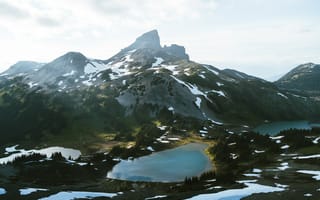 Картинка горы, гора, природа, пейзаж, вода, озеро, пруд, снег, белый, зима