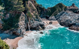 Картинка Мак-Уэй, Калифорния, природа, скала, море, океан, вода, водопад