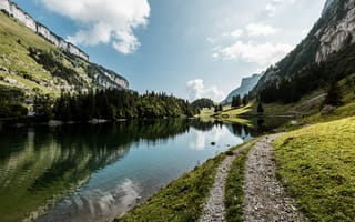Картинка Зееальп, Швейцария, озеро, природа, пейзаж, гора, облака, туча, облако, тучи, небо