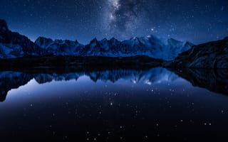 Картинка Starry Reflective Lake,  Srars,  Звезды,  Горы,  Озеро,  Reflective,  Starry