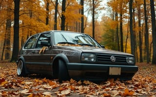 Картинка автомобиль, осень, пейзаж, Volkswagen, листья, природа, фотография
