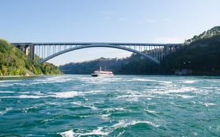 Картинка мост, река, пейзаж, корабль, природа, вода, туризм