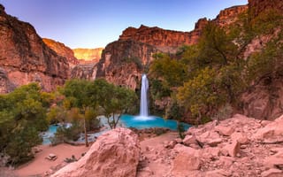 Картинка водопад, вода, природа, Хавасу, Аризона, США, скала