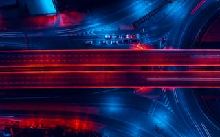 Картинка ночной город, дорога, свет, трафик, неон, панорама, архитектура