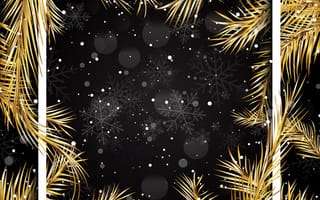 Картинка Новый год,  Черный,  Боке,  Рамка,  Золото,  Ель,  Текстура,  Новый Год