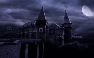 Картинка Старый замок,  Старый,  Башни,  Замок,  Архитектура,  Свечение,  Лунный,  Луна,  Ночь