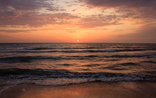 Картинка закат, море, пейзаж, природа, пляж, волны, небо