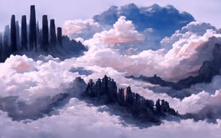 Картинка гора, облако, туман, рисованные, арт