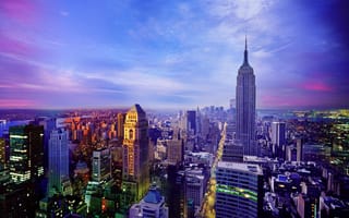 Картинка город, небо, ночь, свет, архитектура, пейзаж, Эмпайр Стейт
