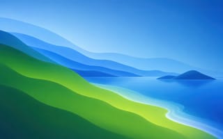 Картинка пейзаж, горы, море, небо, природа, гладкая вода, зелень