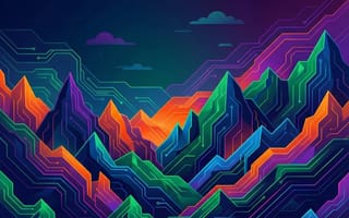 Картинка горы, абстракция, цифровое искусство, пейзаж, цвета, технологии, футуризм