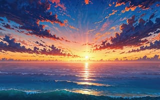 Картинка закат, море, облака, пейзаж, природа, красота, горы