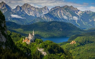 Картинка Горы,  Замок,  Германия,  Бавария,  Пейзаж,  Природа,  Озеро