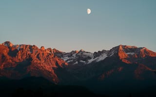 Картинка горы, гора, природа, скала, луна, ночь