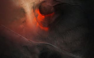 Картинка вулкан, пейзаж, природа, огонь, земля, красный, темный