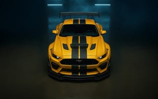 Картинка автомобиль, спорткар, жёлтый, Ford, Mustang, тюнинг, скорость, дизайн, мощность, обои
