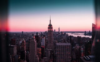Картинка Нью Йорк, Нью-Йорк, город, здание, небоскреб, США, города, здания, высокий, вечер, сумерки, закат, заход