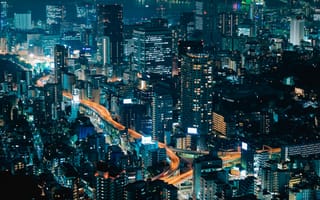 Картинка Токио, Япония, город, города, здания, мегаполис, современный, ночь, темнота, ночной город, огни, подсветка