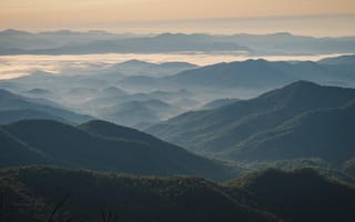 Картинка горы, пейзаж, природа, утро, туман, лес, горизонт