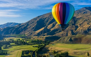 Картинка воздушный шар, шар, гора, Новая Зеландия, природа