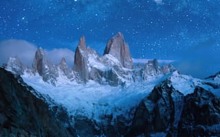 Картинка горы, гора, природа, скала, ночь, темнота, зима, снег