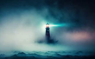 Картинка маяк, океан, море, вода, природа, волна, ночь, темнота, шторм, буря