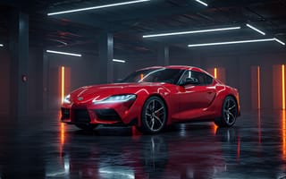 Картинка автомобиль, Тойота, Супра, красный, спорткар, фоновое освещение, современный