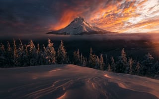 Картинка горы, гора, природа, вершина, снег, белый, вечер, закат, заход