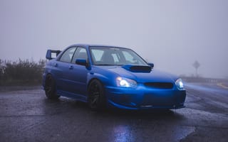 Картинка Subaru WRX STI, Subaru, Impreza, машины, машина, тачки, авто, автомобиль, транспорт, фара, туман, дымка, синий