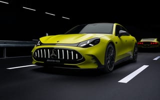 Картинка автомобиль, Мерседес, AMG, желтый, спорткар, ночь, дорога, дизайн, технология, мощность
