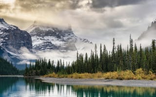 Картинка природа, горы, озеро, лес, пейзаж, облака, осень