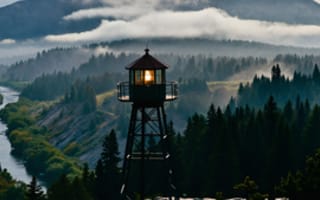 Картинка природа, горы, лес, река, светильня, туман, пейзаж, отдых, спокойствие, красота