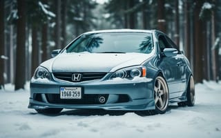 Картинка автомобиль, зима, Honda, снег, пейзаж, природа, тюнинг