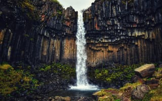 Картинка Свартифосс, Исландия, природа, водопад, скала