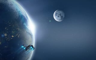 Картинка Science Fiction,  Космос,  Космолет,  Корабль,  Луна,  Земля