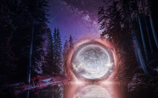 Картинка Moon,  Луна,  Фотошоп,  Портал,  Лес,  Природа,  Ночь