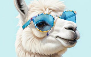 Картинка лама, животное, животные, природа, портрет, белый, арт, рисунок, стиль, шарф, очки