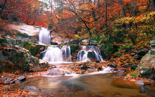 Картинка водопад, вода, природа, осень, осенние, время года, сезоны, сезонные, лист, листья, листва
