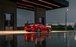 Картинка Ferrari, F40, Феррари, люкс, дорогая, машины, машина, тачки, авто, автомобиль, транспорт, вид сзади, сзади, спорткар, спортивный, красный, ночь, темнота