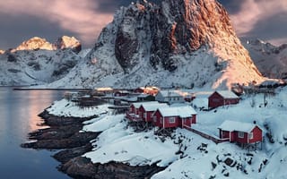 Картинка Норвегия, 4k, HD, деревня, снег