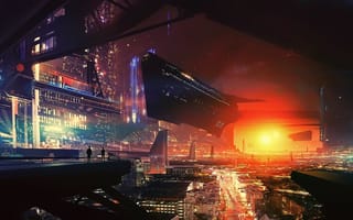 Картинка космический корабль, город будущего