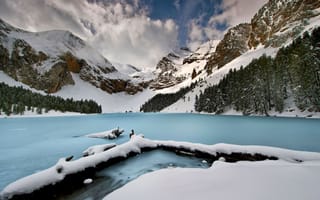 Картинка горы, снег, озеро, зима