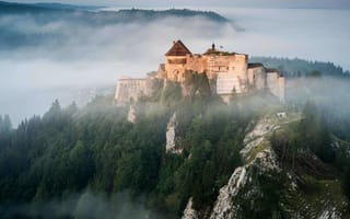 Картинка замок,  горы,  туман